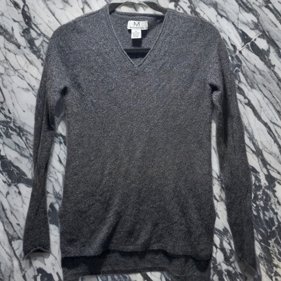 100% Cashmere Sweater M MAGASCHONI Gray XS Tunic High Low Loose Fit V-Neck EUC - Picture 1 of 15